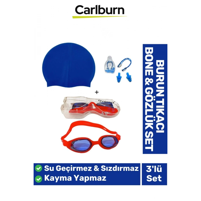 Su Geçirmez Silikon Havuz Deniz Bone Şapkası Yüzücü Gözlüğü Elastik Burun Tıkacı 3’lü Yetişkin Seti
