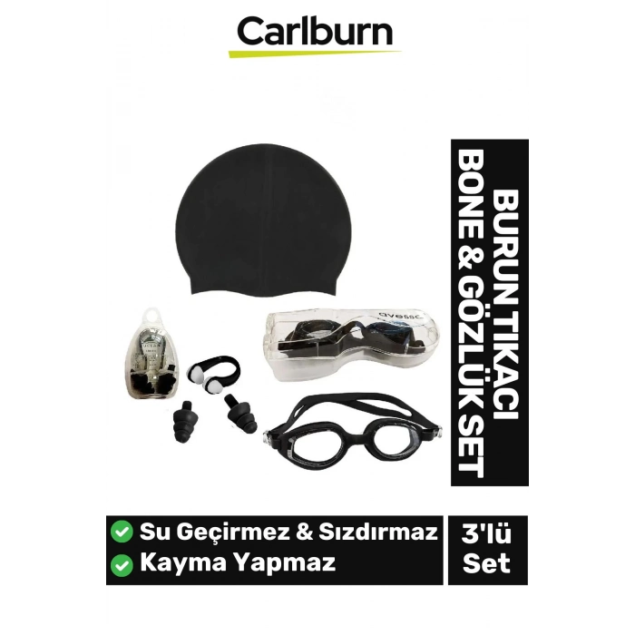 Su Geçirmez Silikon Havuz Deniz Bone Şapkası Yüzücü Gözlüğü Elastik Burun Tıkacı 3’lü Çocuk Seti