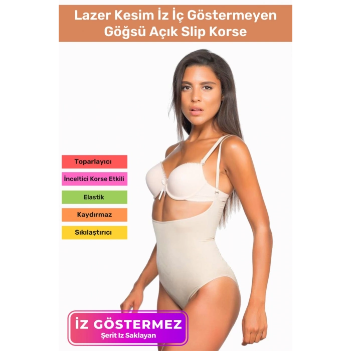 Özel Üretim Lazer Kesim İz Göstermeyen Kaymaz Toparlayıcı Vücut Şekillendirici Göğsü Açık Slip Korse