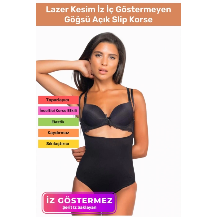 Özel Üretim Lazer Kesim İz Göstermeyen Kaymaz Toparlayıcı Vücut Şekillendirici Göğsü Açık Slip Korse