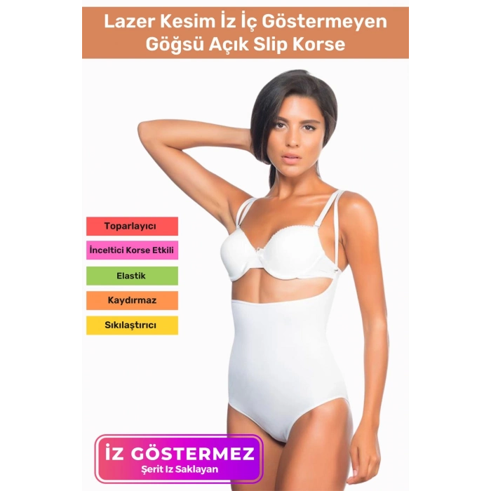 Özel Üretim Lazer Kesim İz Göstermeyen Kaymaz Toparlayıcı Vücut Şekillendirici Göğsü Açık Slip Korse