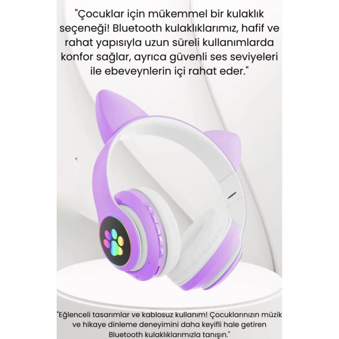 Gürültü Engelleyen Kız Erkek Çocuk Kedi Kulaklı Işıklı Mikrofonlu Kablosuz Bluetooth Kedili Kulaklık