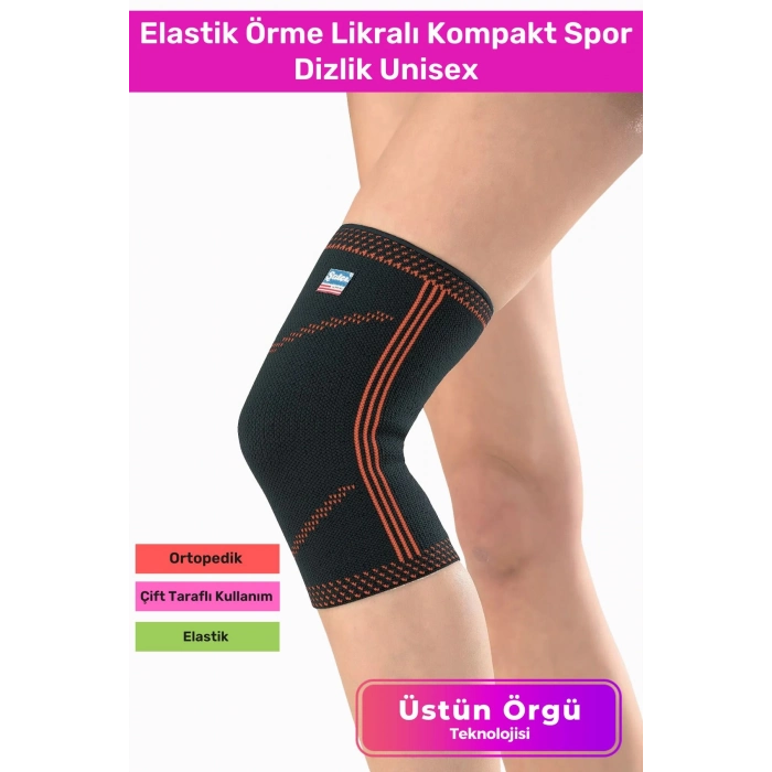 Ortopedik Koruyucu Çift Taraflı Kullanılabilen Elastik Örme Likralı Kompakt Spor Dizlik Unisex