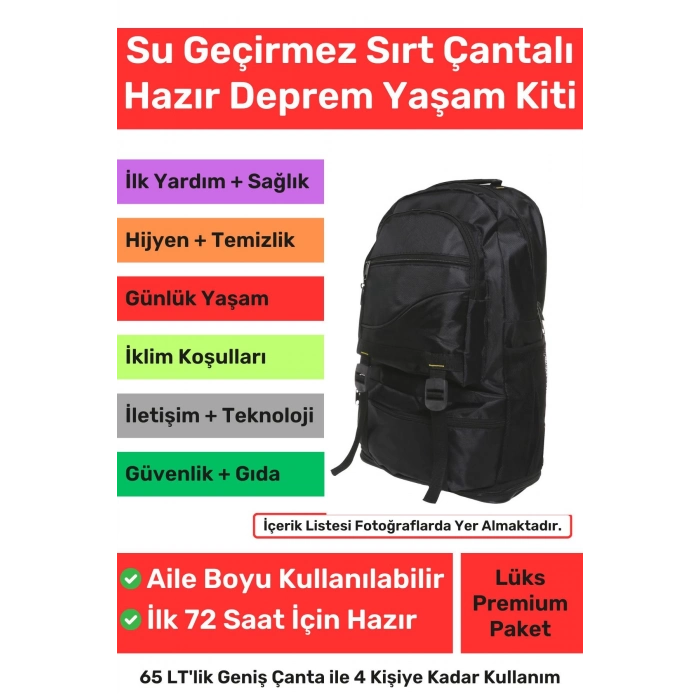 Lüks Premium Solar Paket Tam Kapsamlı Hazır Deprem Yangın Çantası İlk Yardım Acil Durum Yaşam Kiti