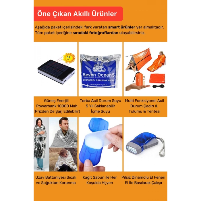 Lüks Premium Solar Paket Tam Kapsamlı Hazır Deprem Yangın Çantası İlk Yardım Acil Durum Yaşam Kiti