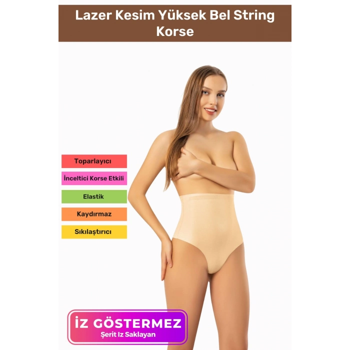 İz Göstermeyen Dikişsiz Kaymaz Vücut Şekillendirici Toparlayıcı Lazer Kesim Yüksek Bel String Korse
