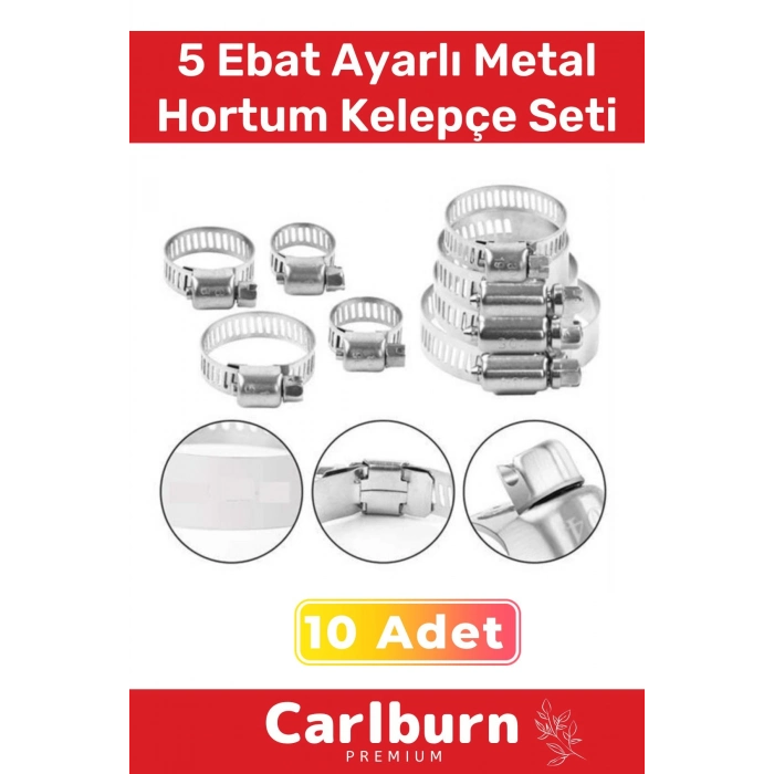 Özel Üretim Hortum Araç Bahçe Paslanmaz Çelik 5 Ebat 10 Adet Ayarlı Metal Kelepçe Seti