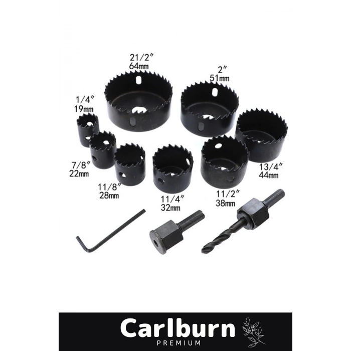 Premium 11 Parça Panç Seti Ağaç Kesme Alyan Anahtarlı Alçıpan Tavan Kesme Matkap Ucu Takımı