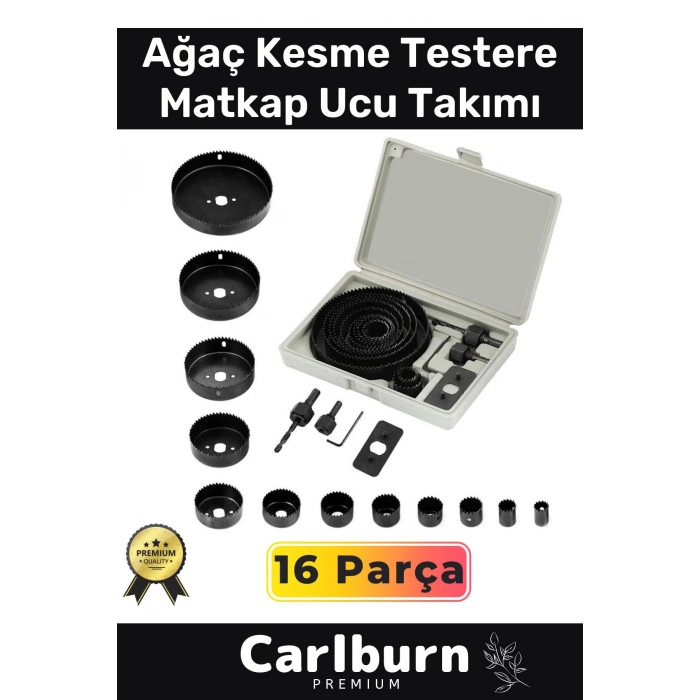 Premium 16 Parça Panç Seti Ağaç Kesme Alyan Anahtarlı Alçıpan Tavan Kesme Matkap Ucu Takımı