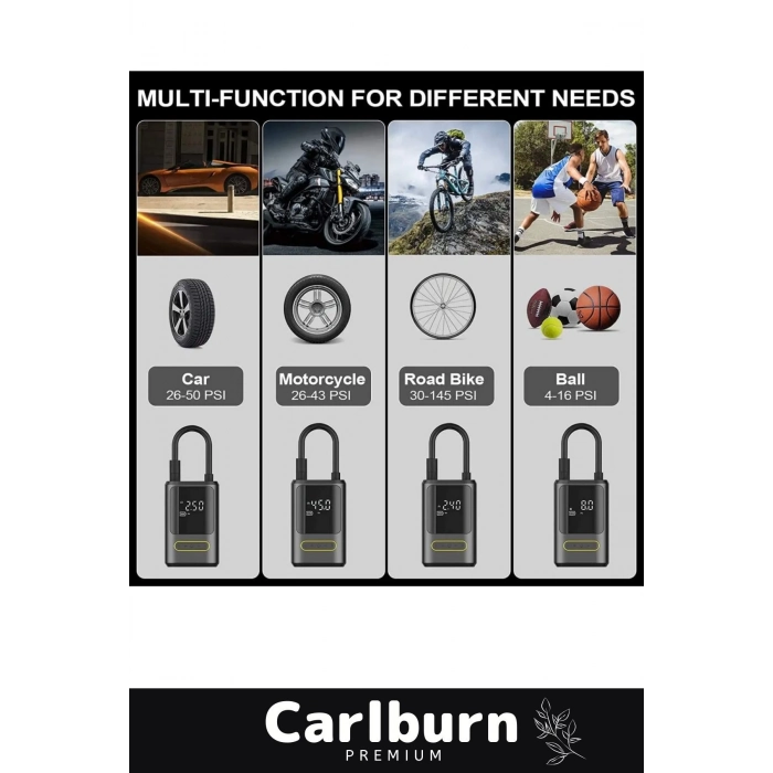 Premium Kablosuz Oto Araç Mini 4000mAh Powerbank 150 PSI Işıklı Aydınlatmalı Oto Hava Kompresörü