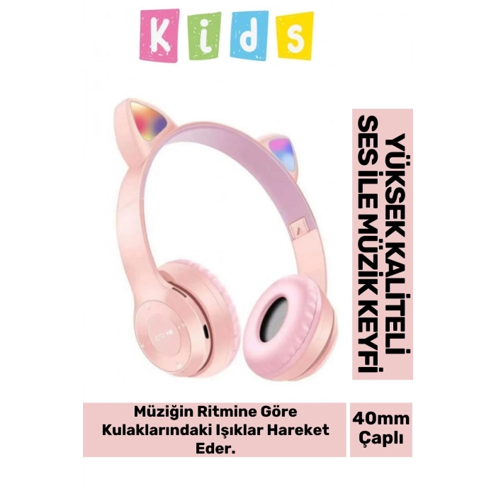 Gürültü Engelleyen Kız Erkek Çocuk Kedi Kulaklı Işıklı Mikrofonlu Kablosuz Bluetooth Kedili Kulaklık