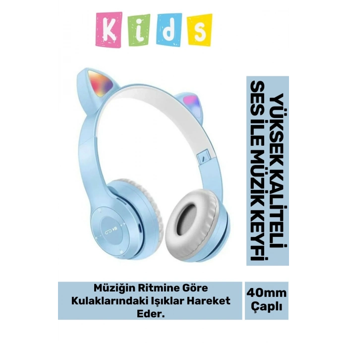 Gürültü Engelleyen Kız Erkek Çocuk Kedi Kulaklı Işıklı Mikrofonlu Kablosuz Bluetooth Kedili Kulaklık