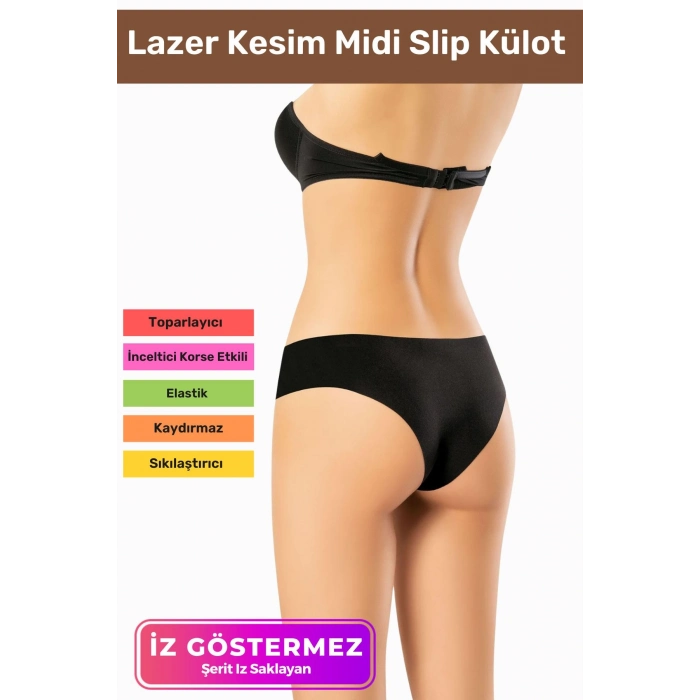 İz Göstermeyen Dikişsiz Kaymaz Toparlayıcı Popo Şekillendirici Kadın Lazer Kesim Midi Slip Külot