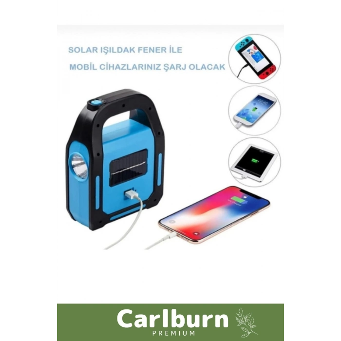 Özel Üretim Darbeye Dayanıklı 300 Gram Usb Güneş Enerjili Işıldak Powerbank Özellikli Kamp Lambası