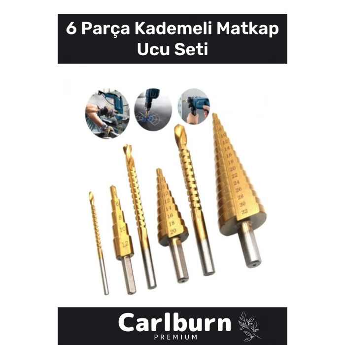 Özel Üretim Çift Yiv Sistemli Çatlatmadan Kesim Kademeli Matkap Ucu Sac Delme 6 Parça Panç Seti