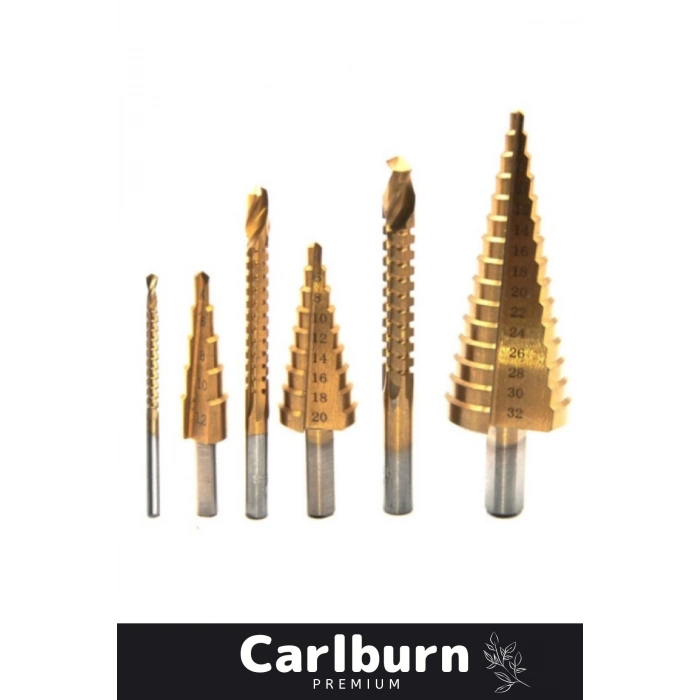 Özel Üretim Çift Yiv Sistemli Çatlatmadan Kesim Kademeli Matkap Ucu Sac Delme 6 Parça Panç Seti