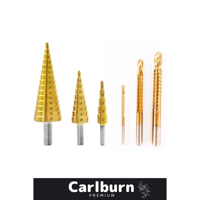 Özel Üretim Çift Yiv Sistemli Çatlatmadan Kesim Kademeli Matkap Ucu Sac Delme 6 Parça Panç Seti