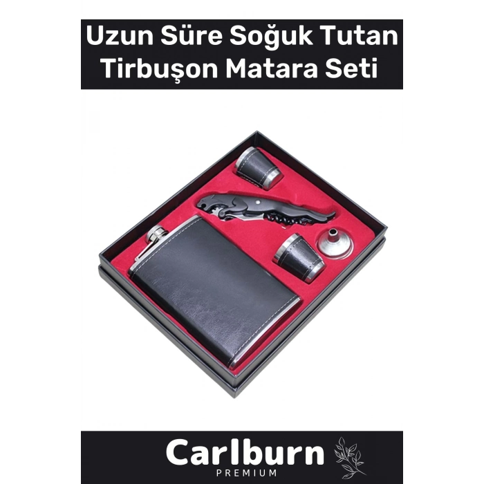Özel Üretim Uzun Süre Soğuk Tutan Kahve Çelik Kutulu 1 Matara 2 Shot Bardak Tirbuşon Hediye Seti