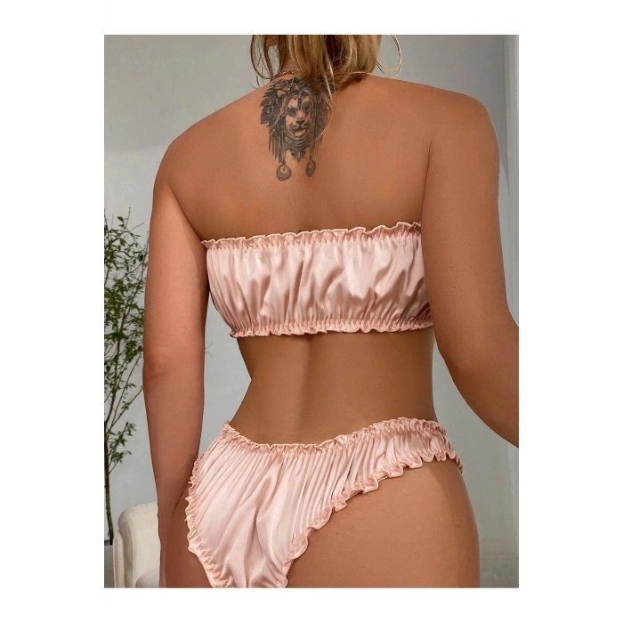 Özel Üretim Erotik Seksi Zarif Rahat Şık Büzgülü Gold Trend Alt Üst Fantezi Kadın Sütyen Takım