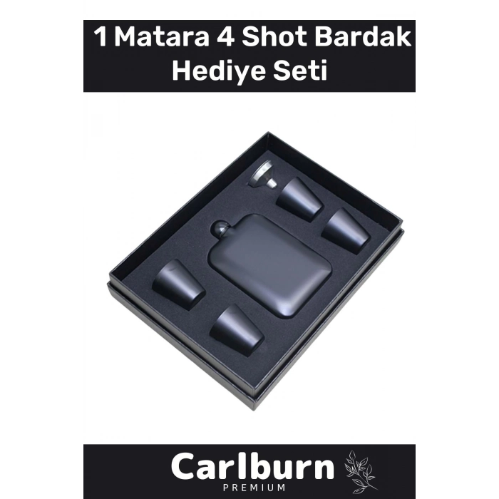 Özel Üretim Uzun Süre Soğuk Tutan Kahve Çelik Kutulu 1 Matara 4 Shot Bardak Hediye Seti