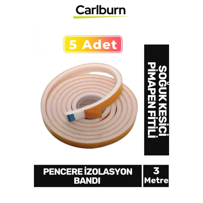 5 Adet 3 Metre İzolasyon Bandı Yapışkanlı Cam Yalıtım Süngeri Rüzgar Soğuk Kesici Pimapen Fitili