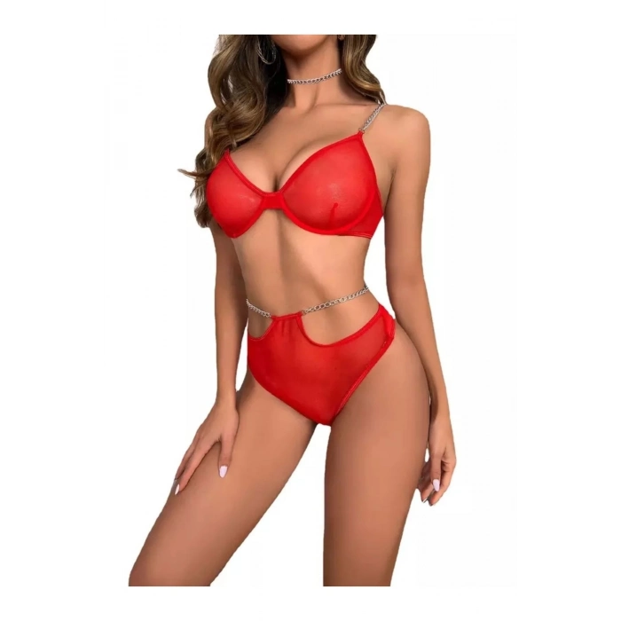 Yeni Sezon Kırmızı Fantezi Sütyen Takım