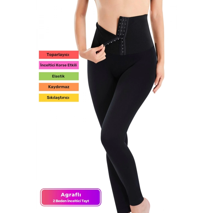 Premium Kısmı Duble Çift Kat Garanti İki Beden İnceltir Toparlayıcı Agraflı Yüksek Bel Lazer Tayt