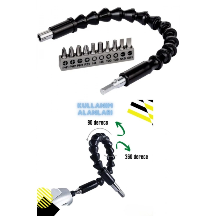 Özel Üretim 360 Derece Bükülebilen Manuel Tornavida Uyumlu Esnek Şaftlı 10 Parça Tornavida Ucu Seti