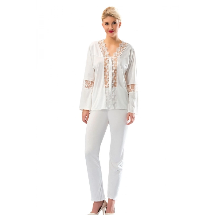 Yeni Sezon Rahat Çeyizlik Kadın Büyüleyici Şık Zarif Beyaz Penye Pijama Takımı
