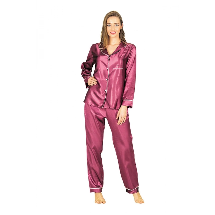 Yeni Sezon Rahat Çeyizlik Kadın Büyüleyici Şık Zarif Mor Saten Pijama Takımı