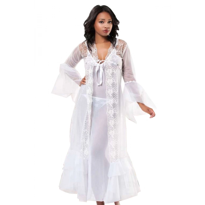 Yeni Sezon Rahat Zarif Kadın Büyüleyici Şık Beyaz Dantelli Sabahlık & Gecelik Takım 2li Set