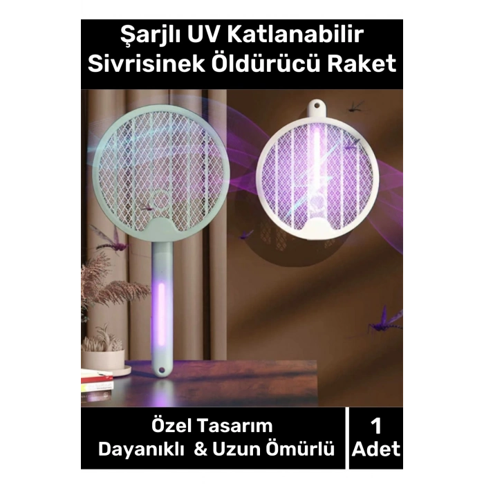 Premium Uzun Ömürlü Batarya Pratik Etkili 1200 mAh Şarjlı UV Katlanabilir Sivrisinek Öldürücü Raket