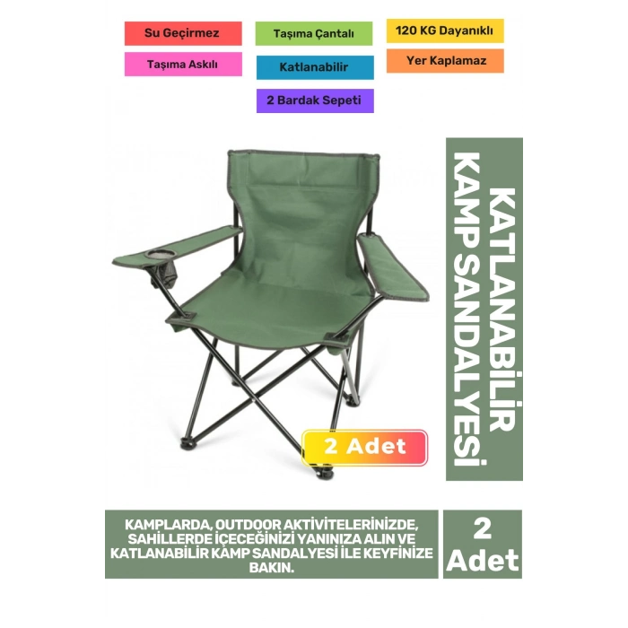 Su Geçirmez 120 Kg Dayanıklı Çantalı Katlanabilir Taşıma Askılı Balık Piknik Kamp Sandalye 2li Set