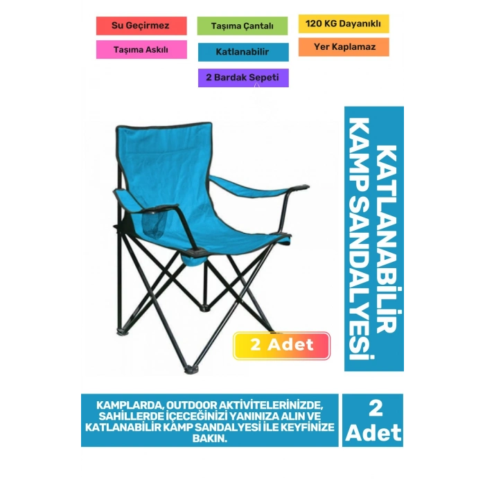 Su Geçirmez 120 Kg Dayanıklı Çantalı Katlanabilir Taşıma Askılı Balık Piknik Kamp Sandalye 2li Set
