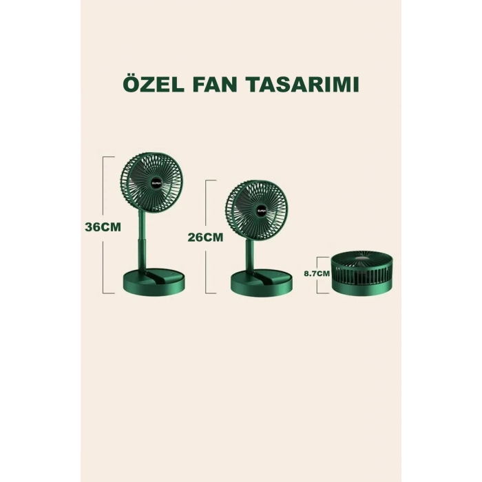 Sessiz 3 Kademeli Hafif Kablosuz 1200mAh Pervaneli Taşınabilir Usb Şarjlı Masa El Fanı Vantilatör