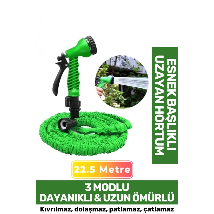 Premium Dolaşmaz Kırılmaz 7 Kademe Uzayan Bahçe Sulama Araç Yıkama Tabanca 22.5 Metre Sihirli Hortum