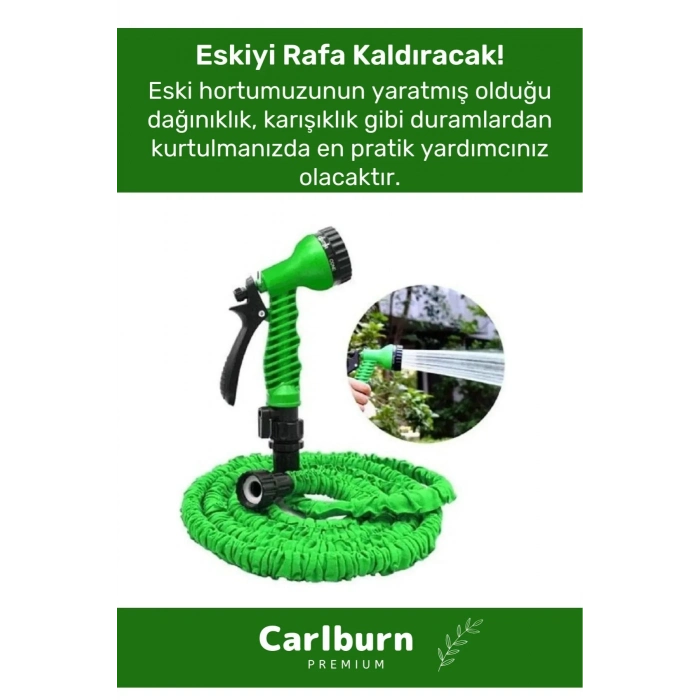 Premium Dolaşmaz Kırılmaz 7 Kademe Uzayan Bahçe Sulama Araç Yıkama Tabancalı 30 Metre Sihirli Hortum