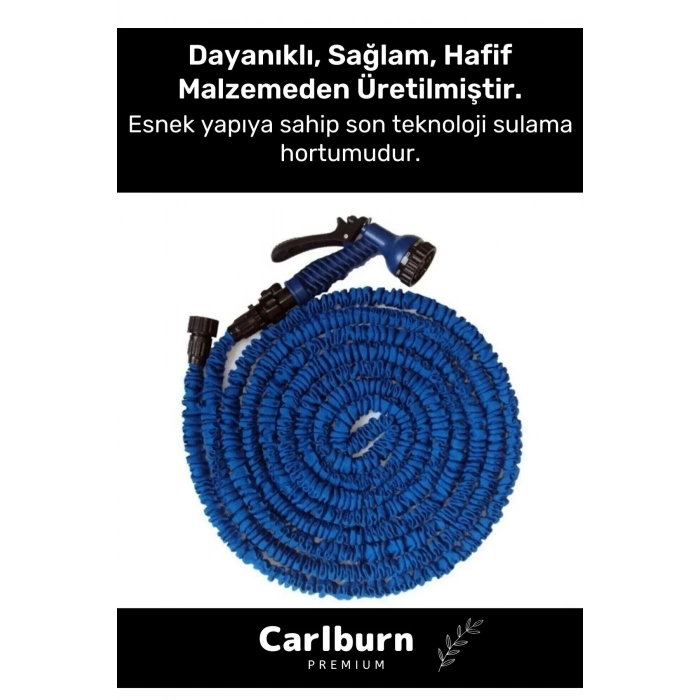 Premium Dolaşmaz Kırılmaz 7 Kademe Uzayan Bahçe Sulama Araç Yıkama Tabancalı 15 Metre Sihirli Hortum