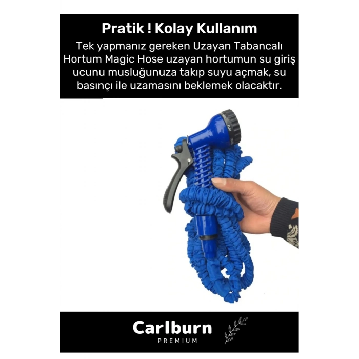 Premium Dolaşmaz Kırılmaz 7 Kademe Uzayan Bahçe Sulama Araç Yıkama Tabancalı 15 Metre Sihirli Hortum
