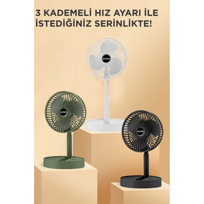 Sessiz 3 Kademeli Hafif Kablosuz 1200mAh Pervaneli Taşınabilir Usb Şarjlı Masa El Fanı Vantilatör