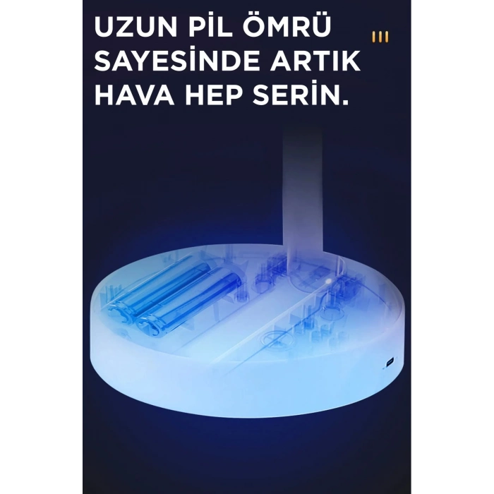 Sessiz 3 Kademeli Hafif Kablosuz 1200mAh Pervaneli Taşınabilir Usb Şarjlı Masa El Fanı Vantilatör