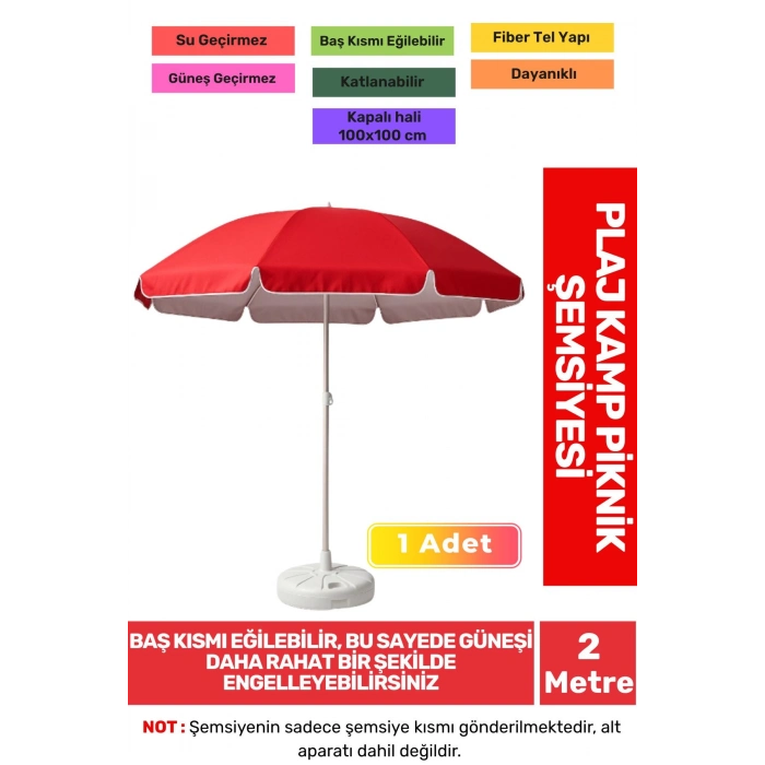 Güneş Su Geçirmez Fiber Tel Büyük Boy Katlanabilir Taşınabilir Dayanıklı 200cm Kamp Plaj Şemsiyesi