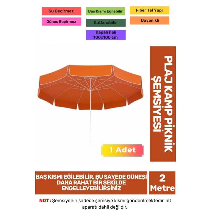 Güneş Su Geçirmez Fiber Tel Büyük Boy Katlanabilir Taşınabilir Dayanıklı 200cm Kamp Plaj Şemsiyesi