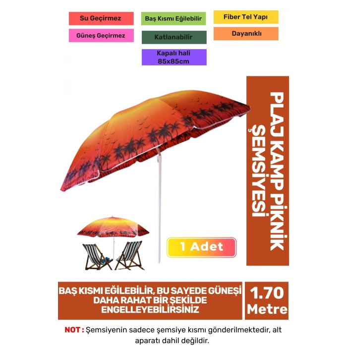 Güneş Su Geçirmez Fiber Tel Büyük Boy Katlanabilir Taşınabilir Dayanıklı 170cm Kamp Plaj Şemsiyesi