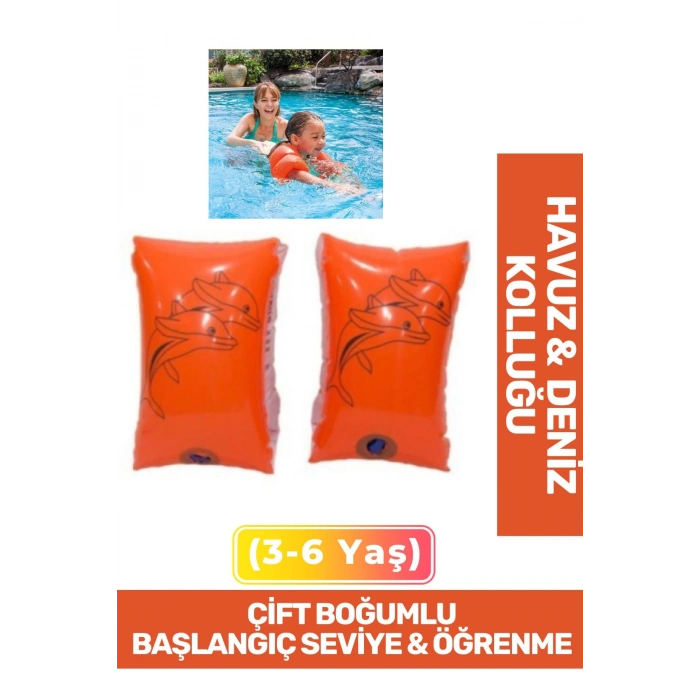 Yunus Desenli Başlangıç Seviye Çift Boğumlu 3-6 Yaş Çocuk Deniz Havuz Yüzme Öğrenme Şişme Kolluğu
