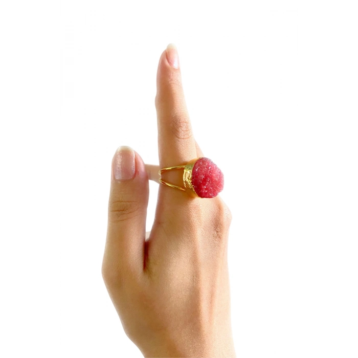 Oslo Özel Tasarım Hafif Kararmaz Doğal Taş Detaylı Ayarlanabilir Altın Pirinç Kaplama Kadın Yüzük