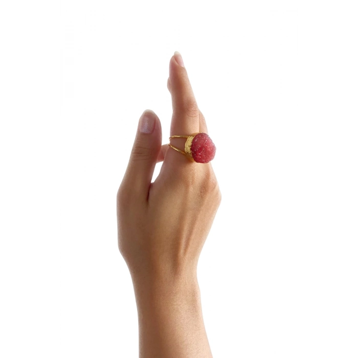 Oslo Özel Tasarım Hafif Kararmaz Doğal Taş Detaylı Ayarlanabilir Altın Pirinç Kaplama Kadın Yüzük