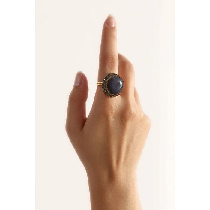 Mead Özel Tasarım Hafif Kararmaz Doğal Taş Detaylı Ayarlanabilir Altın Pirinç Kaplama Kadın Yüzük