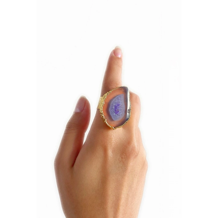 Estoy Altın Pirinç Kaplama Özel Tasarım Hafif Doğal Taş Ayarlanabilir Şık Kararmaz Kadın Yüzük