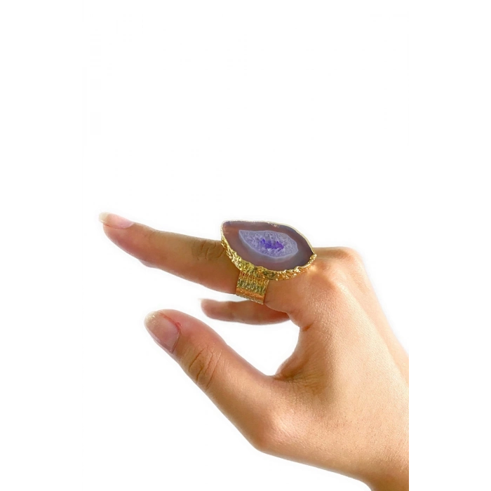 Estoy Altın Pirinç Kaplama Özel Tasarım Hafif Doğal Taş Ayarlanabilir Şık Kararmaz Kadın Yüzük